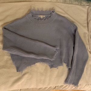 Light blue raw hem cropped sweater